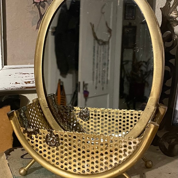 Brass ~ Vanity Mirror ~ Brass Jewelry Stand