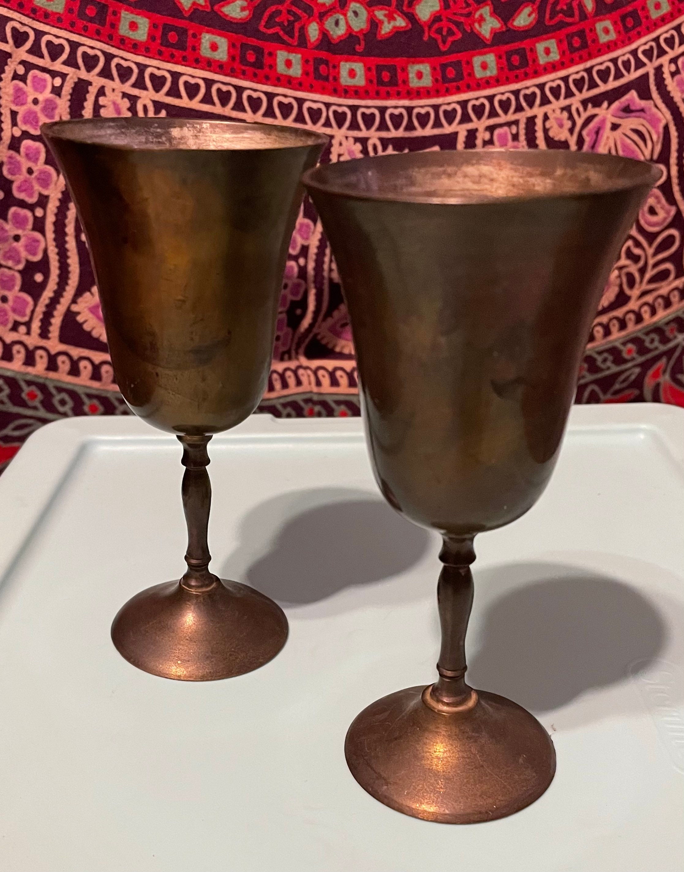 Vintage Brass Wine Goblets Made in India Pair Etsy