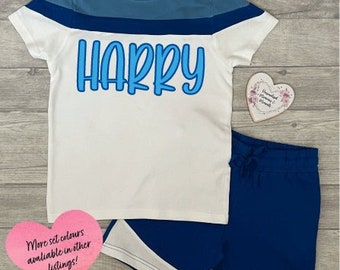 Personalised Colour Block T-shirt and Shorts Set | Personalised Kids Clothes | Boy Girl Summer Clothes | Name Initial Toddler Child Clothes