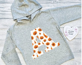 Sweat-shirt personnalisé avec nom d’Halloween | Pull de nom personnalisé pour enfants | Cadeau d’Halloween personnalisé | Impression à capuche d’Halloween | Haut citrouille pour tout-petit