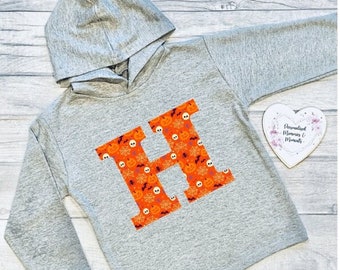 Felpa personalizzata con nome di Halloween / Maglione con nome personalizzato per bambini / Regalo di Halloween personalizzato / Stampa con cappuccio di Halloween / Top con zucca per bambini