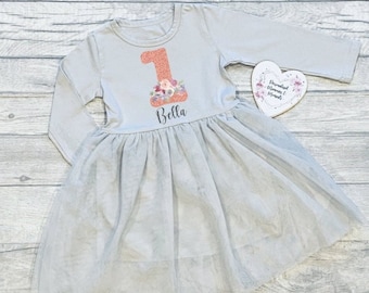 Personalisierte Mädchen Tutu Kleid: Winter-Sommer-Kleidung, Baumwolle Geburtstagsgeschenk, Nummer Outfit