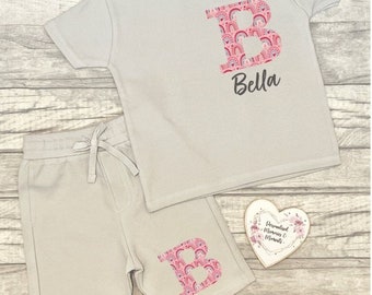 Personalised Colourful Print T-shirt & Shorts Set | Personalised Kids Clothes | Boy Girl Summer Clothes | Name Initial Toddler Child Clothes