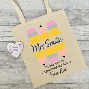 Personalised Thank You Teacher Gift | Teacher Gift Bag | Thanks Teacher TA Nursery Tote Present | Graduation Present | Keepsake Present