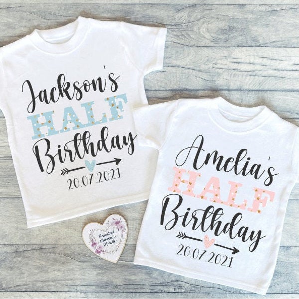 Personalised Half Birthday T-shirt | Half Birthday Keepsake T-shirt | Custom Personalized shirt | Babies Half Birthday | Baby 1/2 Birthday