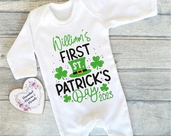 Personalised Baby's First St Patrick's Day Baby Clothes | Keepsake T-shirt Vest | St Patricks Gift Baby Grow Vest Bib | 1st First St Patrick