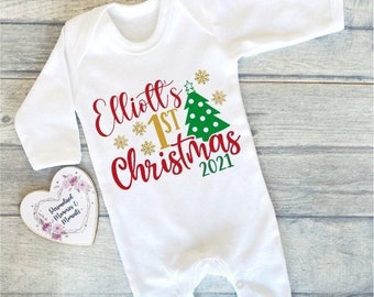 My First Christmas Personalized T-shirt Tees Clothing Boys Girls White Baby