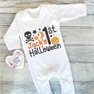 Name 1st Halloween Spider Embroidered Baby Sleepsuit Gift Personalised 