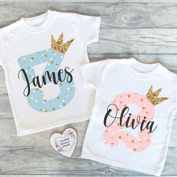 Personalised Crown Birthday T-shirts | Custom Birthday Keepsake T-shirt | Personalized Birthday Gift | Customisable Number Birthday Shirt