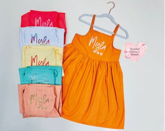 Personalised Name Cotton Summer Dress | Birthday Name Initial Dress | Personalised Gift | Girls Summer Winter Dress | Colourful Cotton Dress