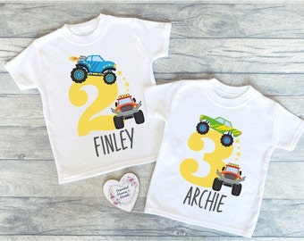 Personalised Digger Monster Truck Birthday T-shirt | Custom Birthday Keepsake T-shirt |Personalized Birthday Gift | Customisable Truck Shirt