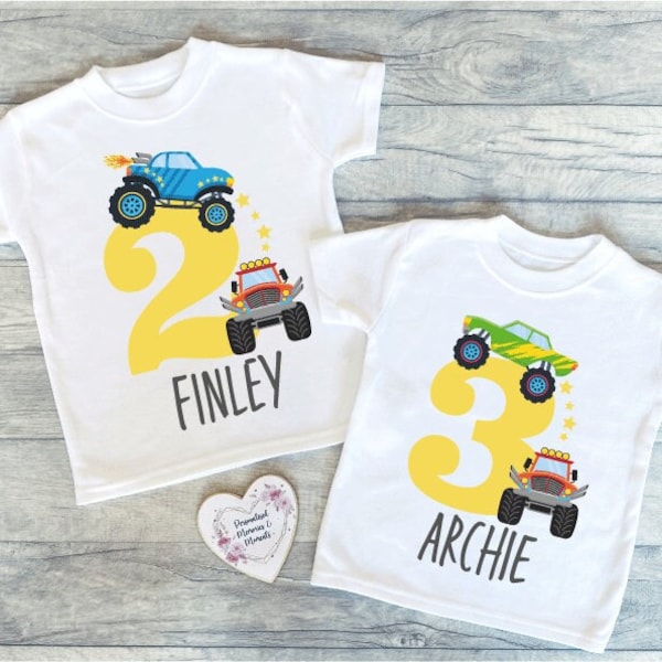 Personalised Digger Monster Truck Birthday T-shirt | Custom Birthday Keepsake T-shirt |Personalized Birthday Gift | Customisable Truck Shirt