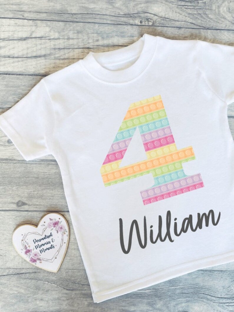 Personalised Custom Pop It Fidget Toy Number Printed Birthday T-shirt. Any Age with multiple design and colour options