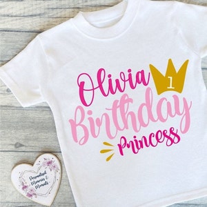 Personalised Princess Birthday T-shirts Custom Birthday Keepsake T-shirt Personalized Birthday Gift Customisable Crown Birthday Shirt image 4