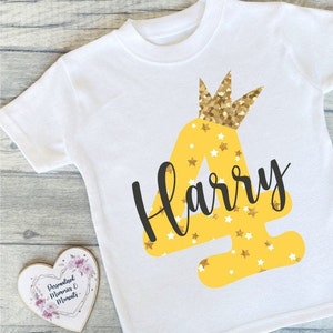 Personalised Custom Number Crown Printed Birthday T-shirt. Any Age with multiple design and colour options