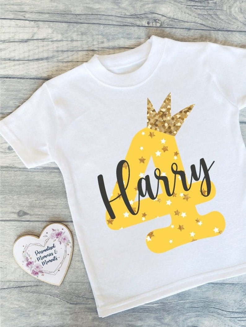 Personalised Custom Number Crown Printed Birthday T-shirt. Any Age with multiple design and colour options