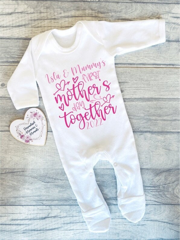 Personalised Baby's First Mother’s Day Outfit: 1st Keepsake Custom Baby Grow, Vest & Bib