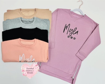 Personalised Name Jumper Dress | Birthday Name Sweatshirt Dress | Personalised Gift | Girls Summer Winter Dress | Baby Toddler Jumper Dress