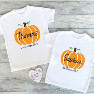 T-shirt d'Halloween personnalisé | Chemise d'Halloween personnalisée | Haut personnalisé citrouille | T-shirt Halloween pour enfants | Frère et sœur Halloween | Chemise pour tout-petit