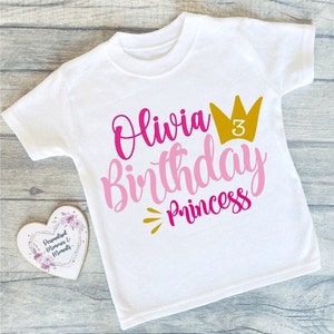 Personalised Princess Birthday T-shirts | Custom Birthday Keepsake T-shirt | Personalized Birthday Gift | Customisable Crown Birthday Shirt