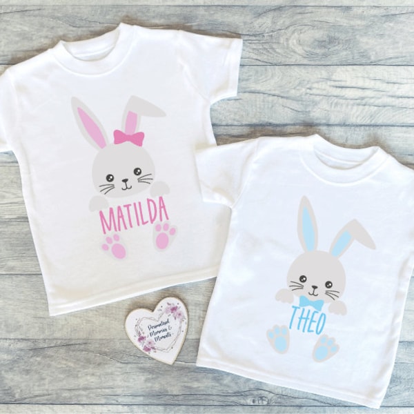 Gepersonaliseerd T-shirt voor kinderen met pasen | Aandenken T-shirt | Pasen Cadeau Cadeau | Pasen Top | Easter Tee | Broertje of zusje Baby Sis Bro Paascadeau