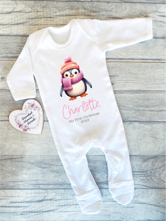 Personalised Baby's First Christmas Outfit: Penguin Set, Baby Grow - Main Image