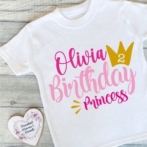 Personalised Princess Birthday T-shirts Custom Birthday Keepsake T-shirt Personalized Birthday Gift Customisable Crown Birthday Shirt image 3