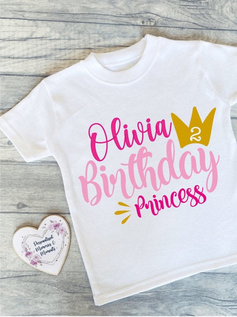 Personalised Princess Birthday T-shirts Custom Birthday Keepsake T-shirt Personalized Birthday Gift Customisable Crown Birthday Shirt image 3
