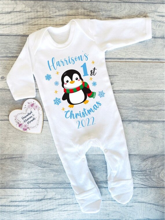 Personalised Baby's First Christmas Outfit: Penguin Xmas Keepsake