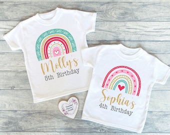 Personalised Rainbow Birthday T-shirt | Custom Birthday Keepsake T-shirt | Personalized Birthday Gift | Customisable Glitter Birthday Shirt