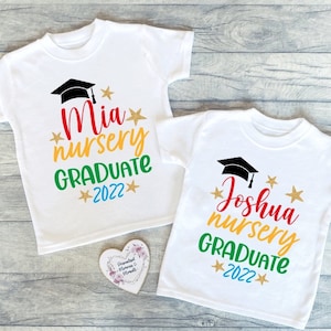 Personalised NurseryGraduation T-Shirt: Rainbow Design Keepsake, School, Pre-School Graduate, Last Day Tee Top