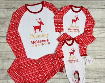 Pijamas de Navidad familiares a juego personalizados Babygrow / PJ de Navidad / 1er primer mameluco de PJ de Navidad / Pijamas de Navidad Mamá Papá Hermanos