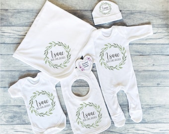 Abbigliamento personalizzato per neonato/regalo per neonato/gilet personalizzato per la crescita del bambino/neonato/ricordo neonato/coperta per cappello con bavaglino personalizzato