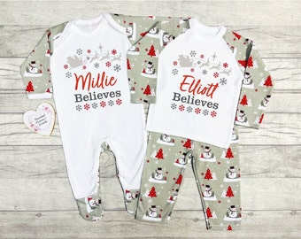 Pijamas de Navidad familiares a juego personalizados Babygrow / PJ de Navidad / 1er primer mameluco de PJ de Navidad / Pijamas de Navidad Mamá Papá Hermanos