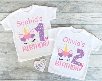 Personalised Unicorn Birthday T-shirts | Custom Birthday Keepsake T-shirt | Personalized Birthday Gift | Customisable Print Birthday Shirt