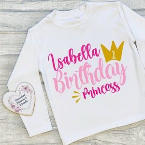 Personalised Princess Birthday T-shirts Custom Birthday Keepsake T-shirt Personalized Birthday Gift Customisable Crown Birthday Shirt image 5