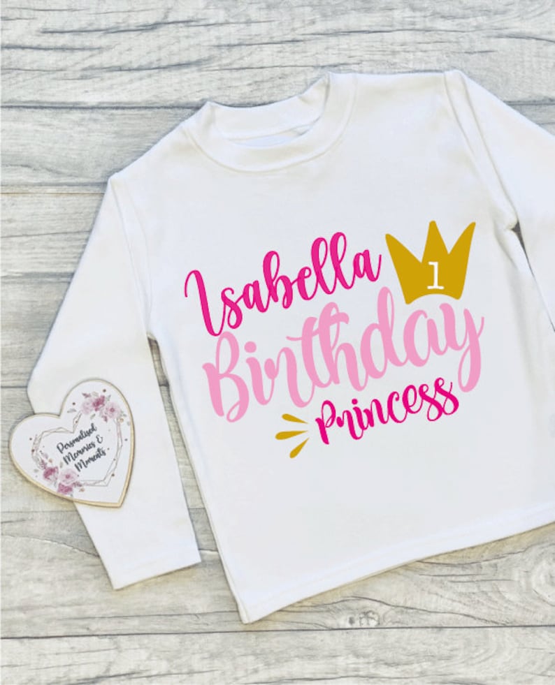 Personalised Princess Birthday T-shirts Custom Birthday Keepsake T-shirt Personalized Birthday Gift Customisable Crown Birthday Shirt image 5