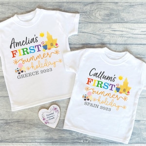 Personalised First Summer Holiday Keepsake T-shirt | Personalised Summer Beach Top | 1st Baby Toddler Kids Holiday | Vacation Vacay Tee