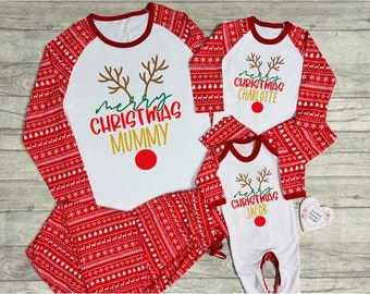 Personalisierte Familie Passende Weihnachten Pyjamas Babygrow | Weihnachten PJ's | 1. Erster Weihnachten PJ's Romper | Weihnachtspyjama Mama Papa Geschwister