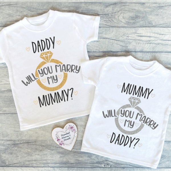 Willst du mein Daddy Mummy T-shirt heiraten | Verlobung Andenken | Vorschlag Baby Kinder T-Shirt | Verlobungs Top | Heirate meine Papa Mama Papa Mama