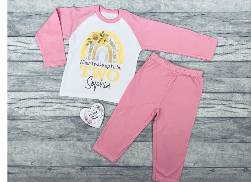 Personalised Rainbow Flower Birthday Pyjamas | Birthday PJ's | 1st First Birthday PJ's | Boy Girl Birthday Pyjamas | Rainbow Bday Pyjamas