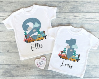 Personalisiertes Auto-Geburtstags-T-Shirt | Individuelles Geburtstags-Andenken-T-Shirt | Personalisiertes Geburtstagsgeschenk | Anpassbares Transport-Geburtstagsshirt