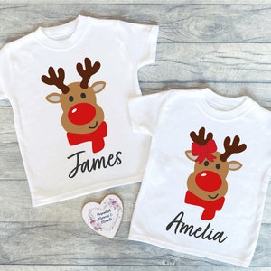 Camiseta de Natal personalizada: menina menino rena, lembrança de Natal combinando criança criança criança criança criança presente