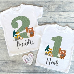 Personalised Woodland Birthday T-shirt | Custom Birthday Keepsake T-shirt | Personalized Birthday Gift | Customisable Jungle Birthday Shirt