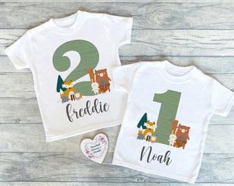 Personalised Woodland Birthday T-shirt | Custom Birthday Keepsake T-shirt | Personalized Birthday Gift | Customisable Jungle Birthday Shirt