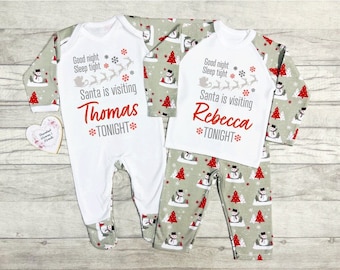 Pyjamas de Noël personnalisés assortis à la famille Babygrow | Pyjamas de Noël | 1er premier Noël PJ’s Romper| Pyjamas de Noël Maman Papa Frères et Sœurs