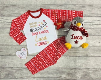 Conjunto personalizado de regalos de pijamas de Nochebuena / PJ de Navidad / 1er primer mameluco de PJ de Navidad / Pijamas de Navidad Mamá Papá Hermanos