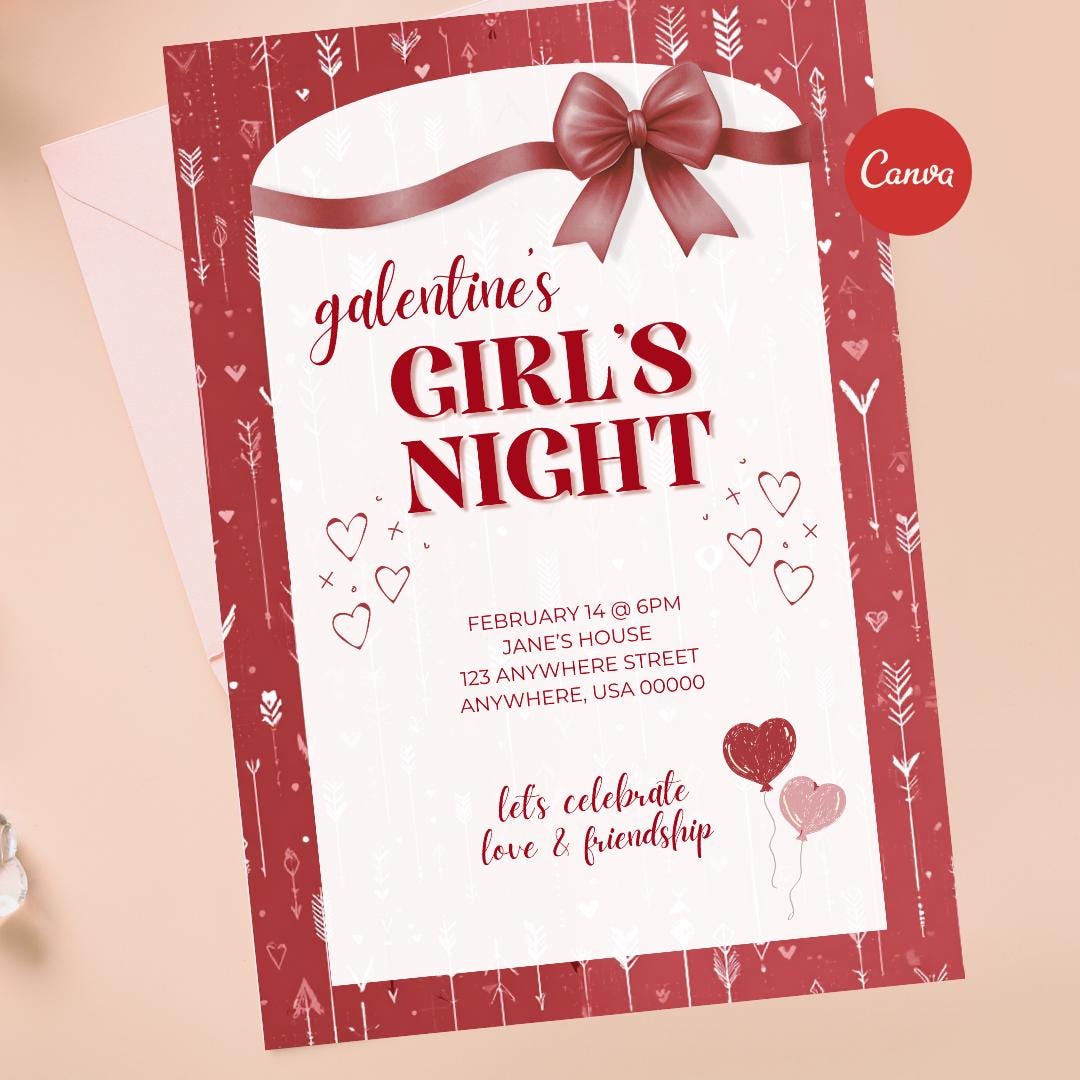 Galentine’s Day Invitation Template | Editable Girls Night Invite ...