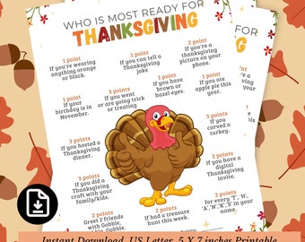 Printable Thanksgiving Game, Family Thanksgiving Game, Dinner Table Game, Office Party Game,  Group Game, Who is ready for Thanksgiving