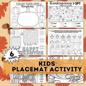 Thanksgiving activity Placemat, Thanksgiving Placemat, Coloring Page, Thanksgiving Gift, Thanksgiving Craft For Kids, Color y number
